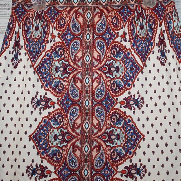 Antonio Melani ALine Paisley Blue Red Zip Lined Below Knee Skirt Size 14 - Picture 2 of 5